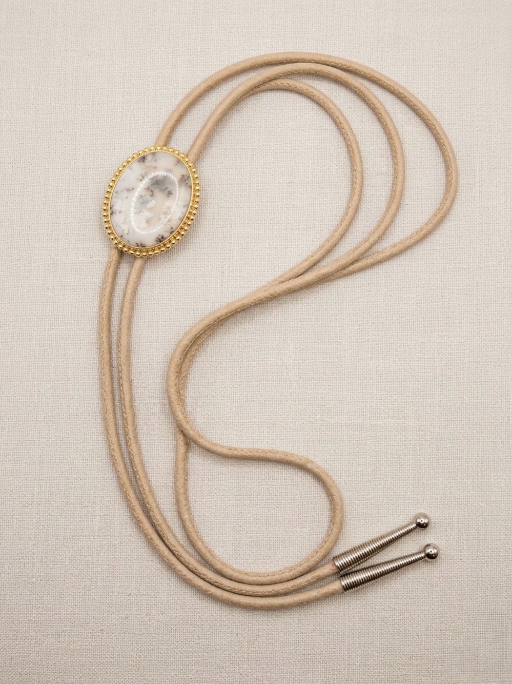 🌺2/60$ Dendritic Agate Gold-Trim Beige Agate Bolo Tie - Women Jewelry